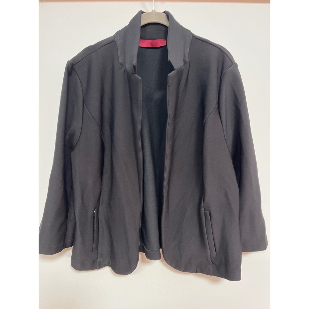 Love Scarlett Black Open Front Cardigan Blazer Jacket XL Zip Pockets Collar